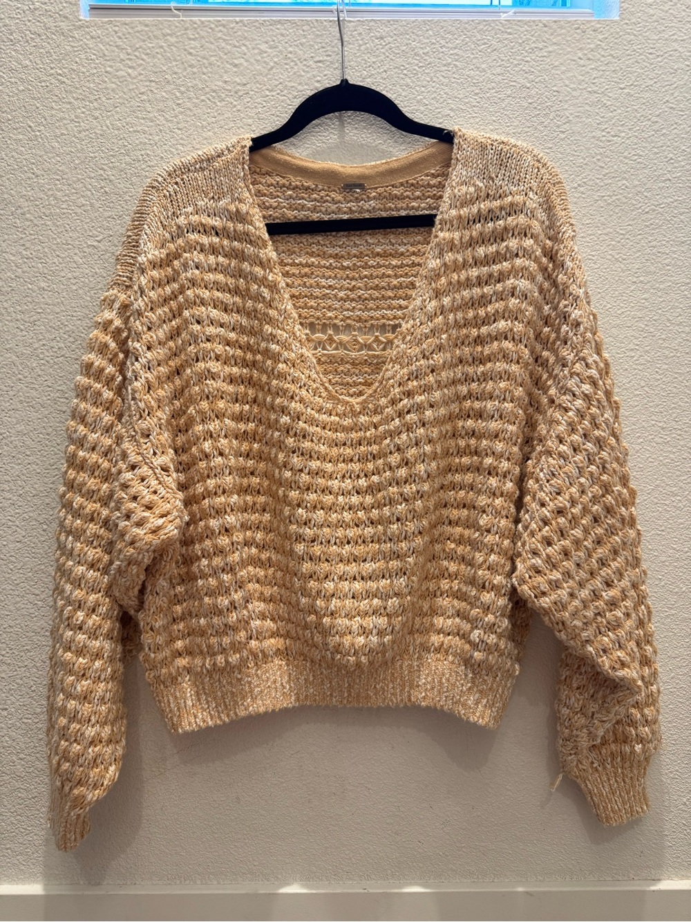 Free People Coconut V-Neck Slouchy Sweater in the "Sandy Combo" colorway large